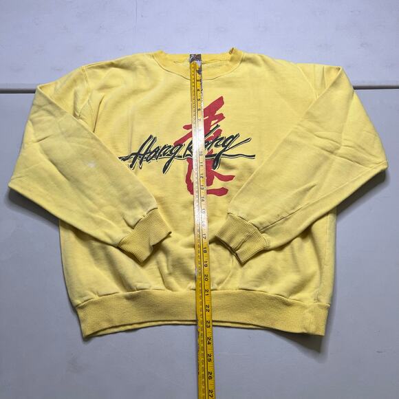 Vintage Hong Kong Graphic Sweatshirt Yellow Pullover Crewneck Mens Large 80s - Picture 5 of 9
